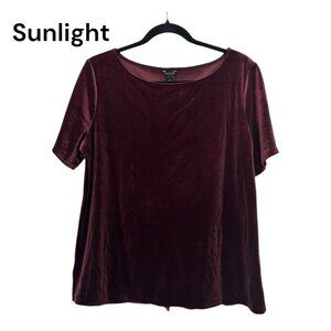 Ann Taylor Women SZ L Velvet Burgundy Short Sleeve Top Basic Stretch